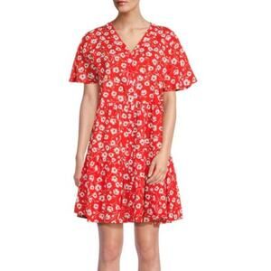 Boss Hugo Boss Dango Floral Mini Dress Tiered Red Blue Size 8 NEW with tags!